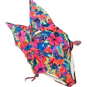 Tropical Floral Cutout One Piece Swimsuit Pink Blue Hibiscus 2XL Lace Up Back